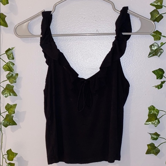 Women’s Forever 21 Black Ruffle Tie Crop Top Medium - Picture 5 of 7